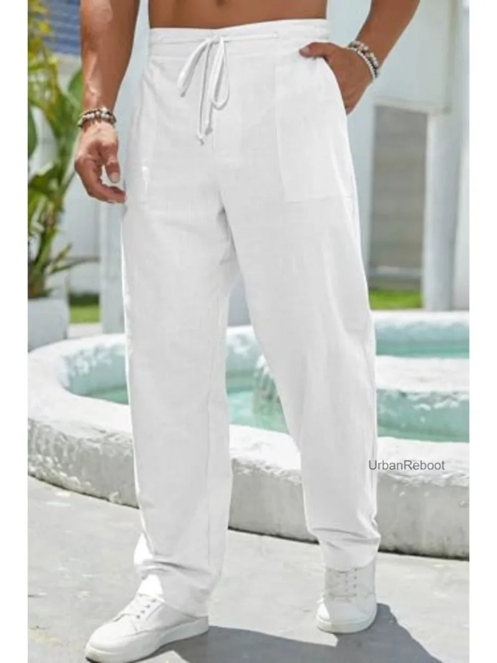 Linen Pants for Men, Elastic Waist, Relaxed Fit, Lightweight Casual Pants with
